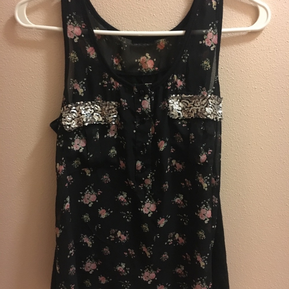 Black Floral Tank Top